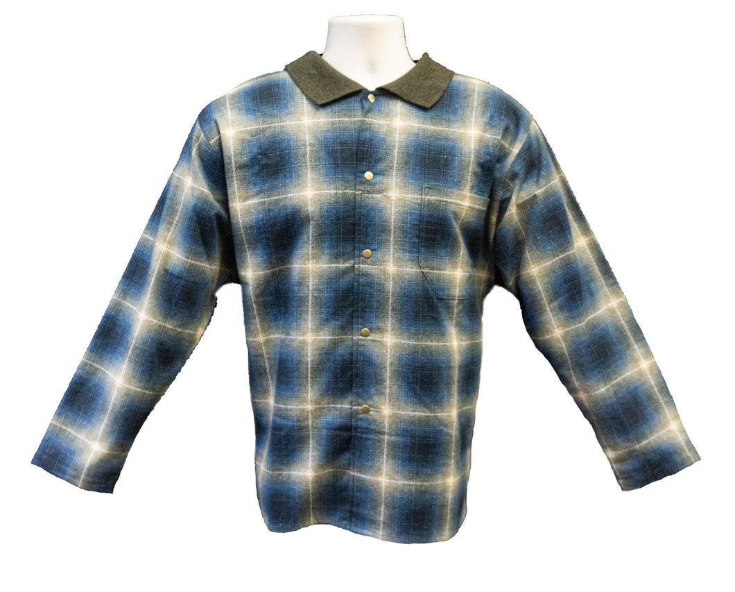 Men's Long Sleeve Flannel Polo Shirt With Functional Top Snaps